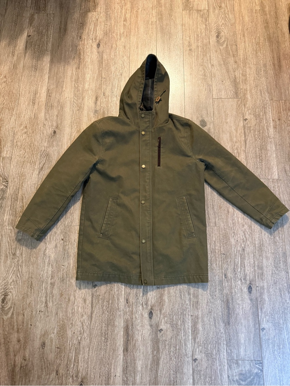 Pendleton Mens M Barn Coat Olive Canvas Hooded Wool Plaid Lined Jacket Dry Goods